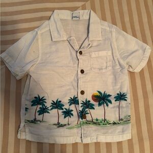 Old Navy Kids Tropical Palm Button Down Shirt - Cream and Green